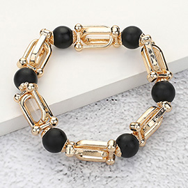 Semi Precious Stone Hardware Beaded Stretch Bracelet