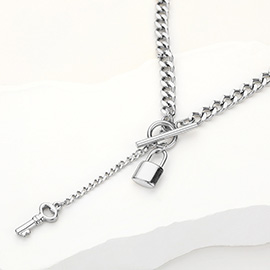 SECRET BOX_Stainless Steel Key and Lock Toggle Chain Necklace