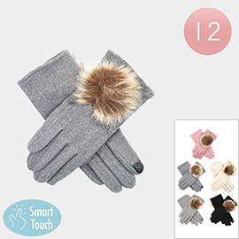 12Pairs - Pom Pointed Smart Touch Gloves