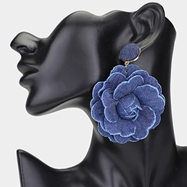 Oversized Denim Flower Dangle Earrings