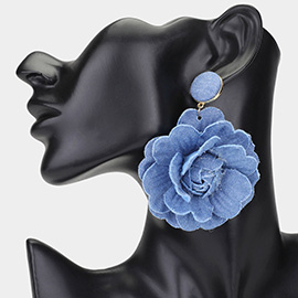 Oversized Denim Flower Dangle Earrings