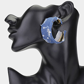 Spangle Pointed Denim Frayed Hoop Earrings