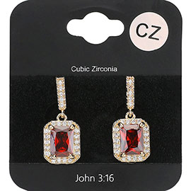 Square CZ Stone Cluster Dangle Evening Earrings