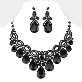 Teardrop Glass Stone Cluster Embellished Evening Necklace