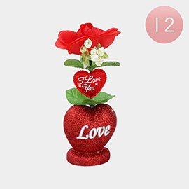 12PCS - Love Message Heart Vase Decorative Rose