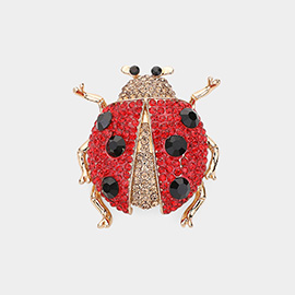 Stone Embellished Ladybug Pin Brooch