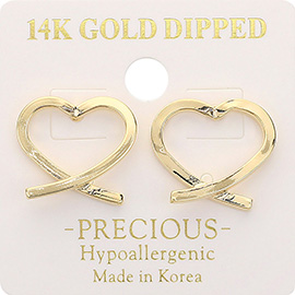 14K Gold Dipped Hypoallergenic Heart Stud Earrings