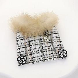 Fuzzy Fur Trim Tweed Jacket Pin Brooch