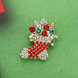 Stone Paved Christmas Socks Pin Brooch