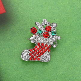 Stone Paved Christmas Socks Pin Brooch