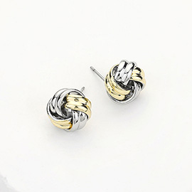 14k Gold Plated Two Tone Knot Stud Earrings