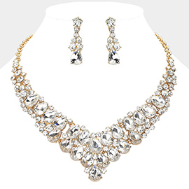 Teardrop Stone Cluster Collar Evening Necklace