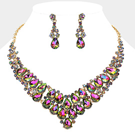 Teardrop Stone Cluster Collar Evening Necklace