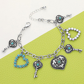 Western Heart Key Charm Station Bracelet