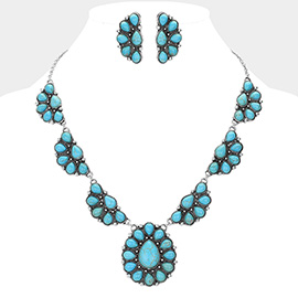 Western Teardrop Cluster Pendant Accented Necklace