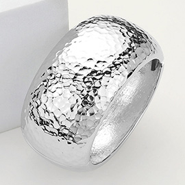 Hammered Metal Wide Dome Hinged Bangle Bracelet