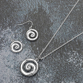 Antique Metal Hammered Open Swirl Pendant Necklace