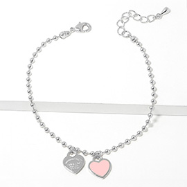 Double Heart Charm Bubble Chain Bracelet