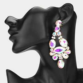 Oval Marquise Stone Cluster Chandelier Evening Earrings