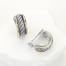 14K Gold Plated Two Tone Metal Twisted Clip On Earrings