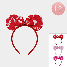 12PCS - Love Message Printed Bow Ear Pointed Headbands