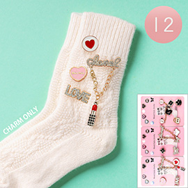 12 SET OF 5 - Stone Paved LOVE Message Enamel Heart Lipstick Pin Trendy Slouch Socks Charm Jewelry