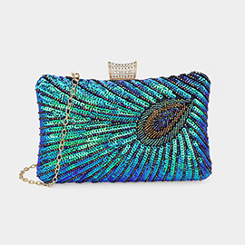 Beaded Sequin Peacock Clutch Evening Bag / Crossbody Bag