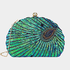 Beaded Sequin Peacock Clutch Evening Bag / Crossbody Bag