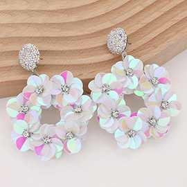 Flower Sequin Wreath Dangle Earrings