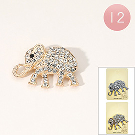 12PCS - Stone Paved Elephant Pin Brooches