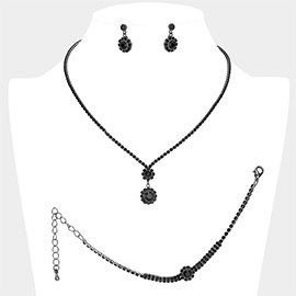 Round Stone Pendant Accented Rhinestone Paved Jewelry Set