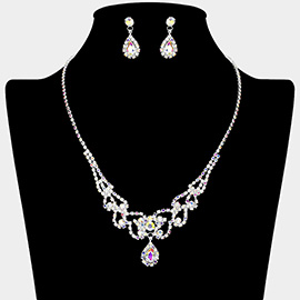 Teardrop Stone Accented Rhinestone Paved Necklace