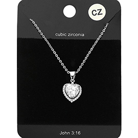 CZ Heart Stone Pendant Necklace