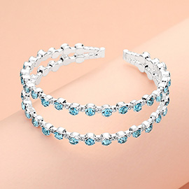 Round CZ Stone Bezel Split Cuff Bracelet