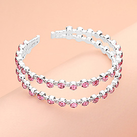 Round CZ Stone Bezel Split Cuff Bracelet