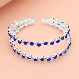 Round CZ Stone Bezel Split Cuff Bracelet