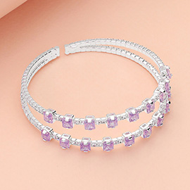 Square CZ Stone Cluster Accented Split Adjustable Evening Bracelet