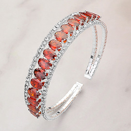 CZ Oval Stone Accented Evening Cuff Bracelet