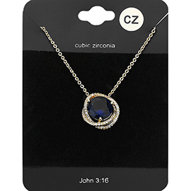 CZ Round Swirl Rim Pendant Necklace