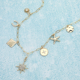 Shell Starburst Starfish Horseshoe Charm Station Necklace