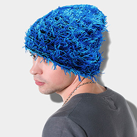 Distressed Knitted Fuzzy Winter Beanie Hat