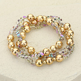 3PCS - Metal Ball Faceted Beaded Stretch Multi Layered Bracelets