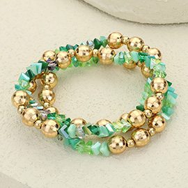 3PCS - Metal Ball Faceted Beaded Stretch Multi Layered Bracelets