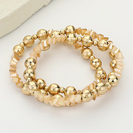 3PCS - Metal Ball Faceted Beaded Stretch Multi Layered Bracelets