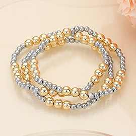 3PCS - Metal Ball Beaded Stretch Multi Layered Bracelets