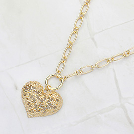 Chunky Metal Filigree Heart Pendant Necklace