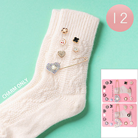 12 SET OF 6 - Pearl Heart Enamel Flower Quatrefoil Butterfly Pin Trendy Slouch Socks Charm Jewelry