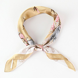 Classy Floral Printed Square Silky Satin Bandana Scarf
