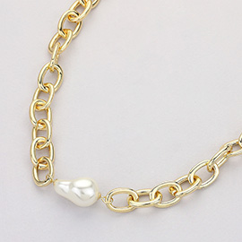 Pearl Pointed Chunky Chain Necklace