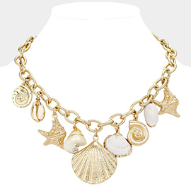 Chunky Shell Puka Shell Charm Station Statement Necklace